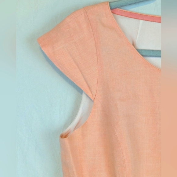 J Crew Suiting Size 8 Capped Sleeve Mid Length Peach Dress W/ Ribbon Belt Linen - Picture 4 of 10